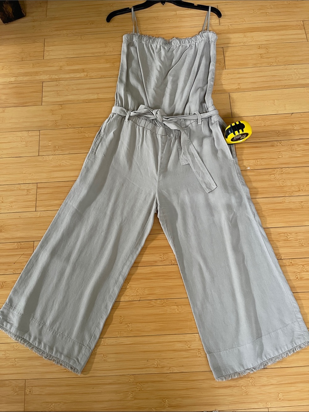 Women cloth & stone Light Gray Wide-Leg Tie-Waist Jumpsuit Strapless S Pockets